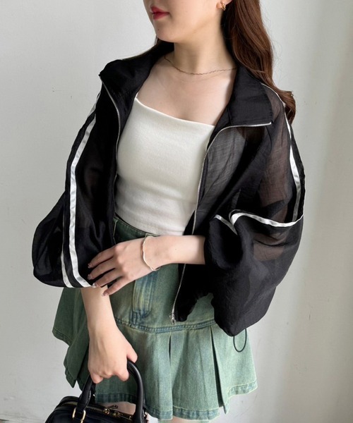 まぁみ♡さん  GDラインスリーブショートジャケット GD 2ラインカットデニムショートZIP UPブルゾン【SETUP着用可