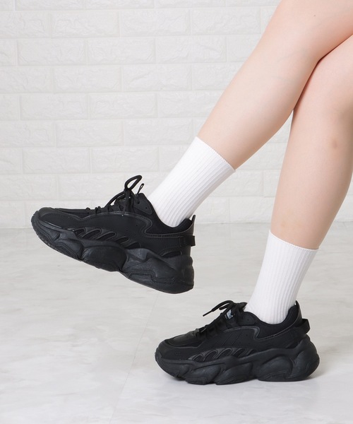 厚底ダッドスニーカーレースアップ 全2色 r-3145 Lace Ladies スニーカー ラウンドフォルム レースアップ 厚底