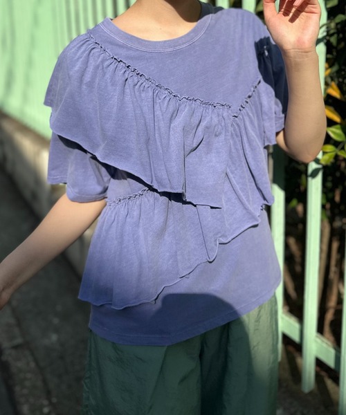 mi via loca tシャツ ピグメント アシンメトリーフリルTシャツ