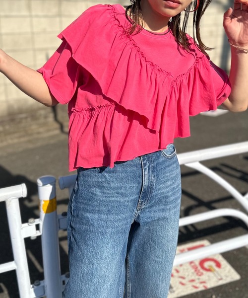 mi via loca tシャツ ピグメント アシンメトリーフリルTシャツ