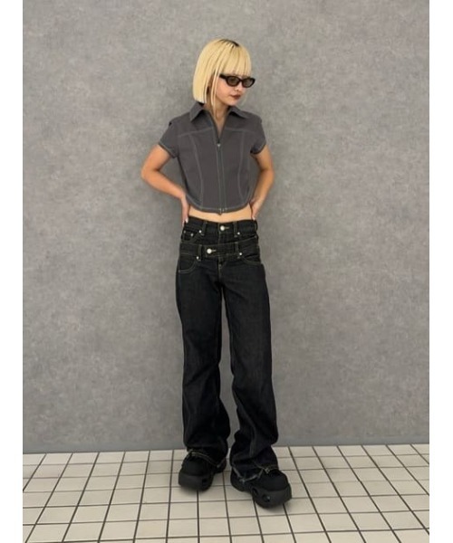 LAGUAGEM新品未使用トップス LAGUA GEM | RONDOM SHIRRING ハーフスリーブトップス (シャツ