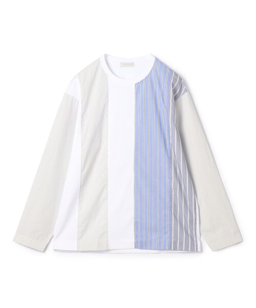 【美品】TOMORROWLAND シャツコンビ クルーネック プルオーバー 白 TOMORROWLAND tシャツ コットン シャツコンビ クルーネックプル