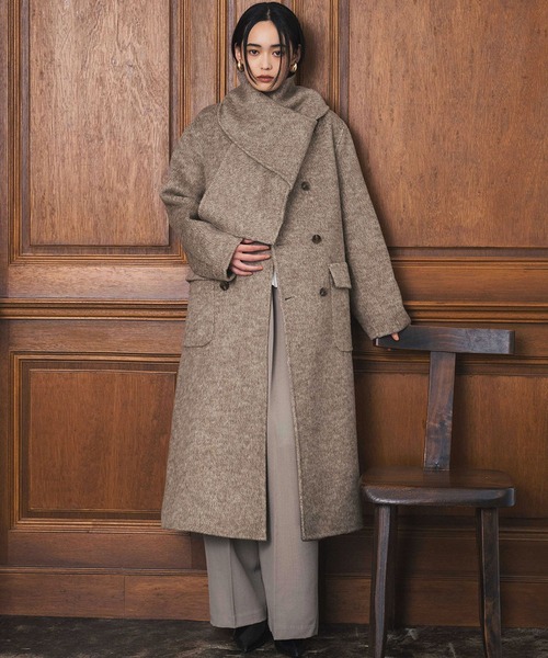 ELFRANK ノーカラーコート コート ウールコート 2WAYロングノーカラー