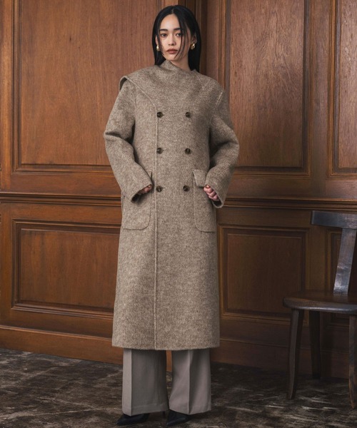 ELFRANK ノーカラーコート コート ウールコート 2WAYロングノーカラー