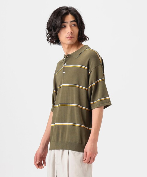 BEAMS F リネンコットン ボーダーニットポロシャツ イタリア製 B：MING by BEAMS ポロシャツ 12ゲージ ボーダー ニット ポロ