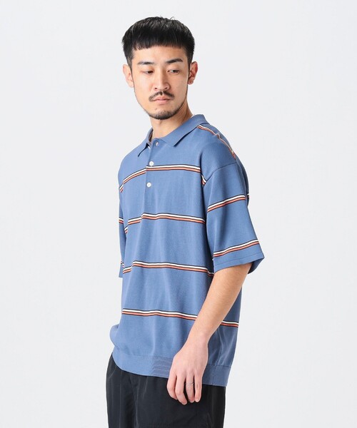 B：MING by BEAMS ポロシャツ 12ゲージ ボーダー ニット ポロ