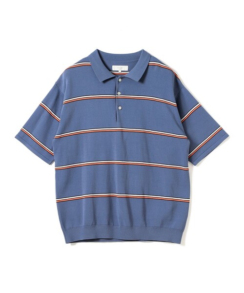 ニット ポロシャツ  (Light Blue) M ポロシャツ メンズ 5分袖 ニットポロ 半袖 透け感 S M L