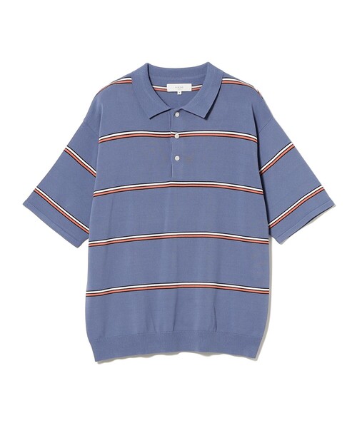 BEAMS ベロア ボーダー ポロシャツ BEAMS ポロシャツ ワイドフィット ベロア ボーダー メンズ