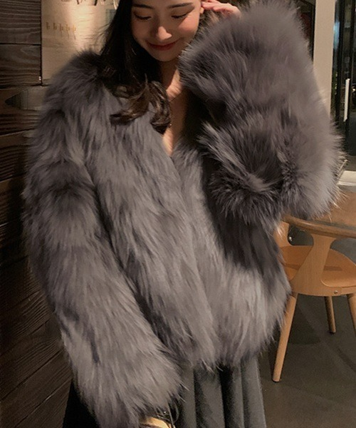Ritomo De Ricco ノーカラーコート コート フワフワぬくぬくファー