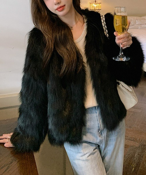 Ritomo De Ricco ノーカラーコート コート フワフワぬくぬくファー