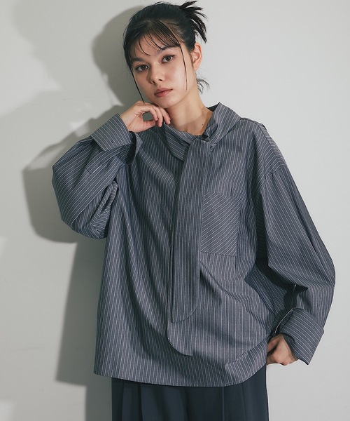 新品　OHGA ボウタイリボンブラウス　シャツ OHGA]オーガ シャツ ブラウス ボウタイ 長袖 リボン レディース 古着