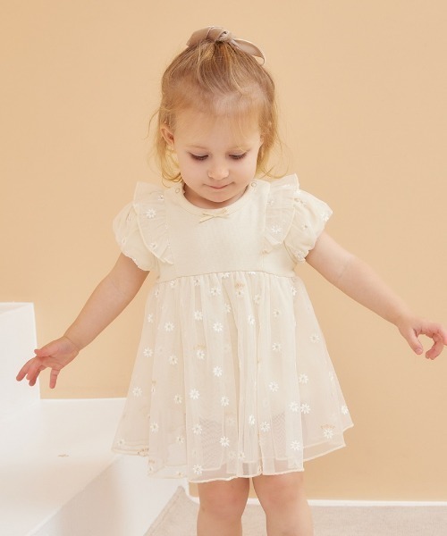 ジェラートピケ　デイジーチュールロンパース　70 gelato pique ベビー服 ロンパース 「BABY」デイジーチュール