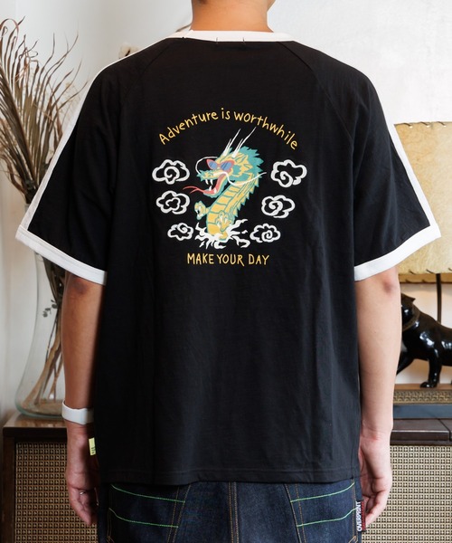 MAKE YOUR DAY（メイクユアデイ） tシャツ ドラゴンスカジャン風半袖T