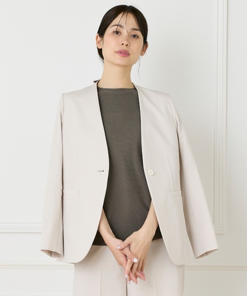 INED（イネド） ジャケット ノーカラージャケット 綿麻オックス