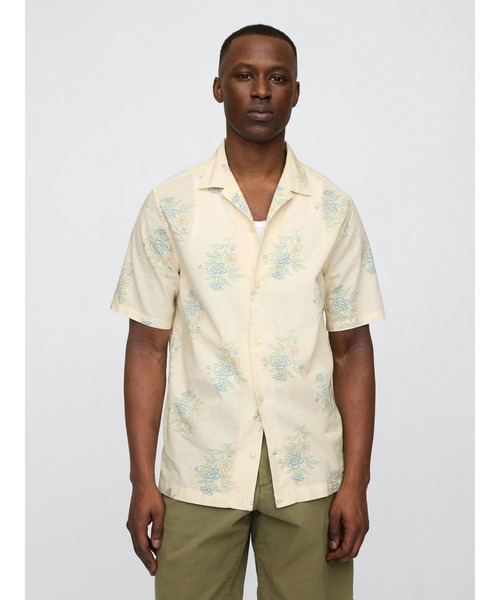 GAP / 半袖シャツ/L/リネン/GRN/無地 GAP（ギャップ） シャツ リネン混 バケーション スタンダードフィット