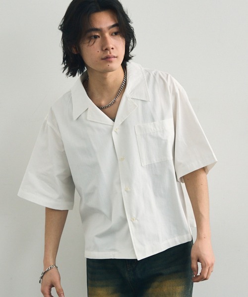 Shoowtime シャツ Short length open collar short sleeve shirt