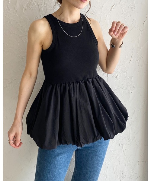 タンクトップ ノースリーブ カップ付きリブバルーントップス レディース She's Closet タンクトップ ノースリーブ カップ付きリブアメ