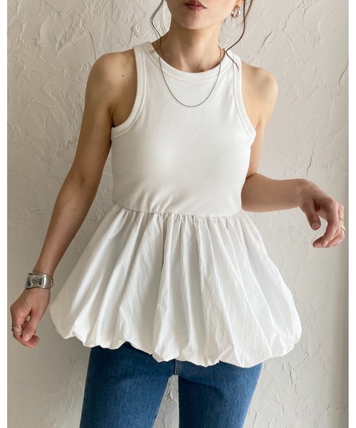 タンクトップ ノースリーブ カップ付きリブバルーントップス レディース She's Closet タンクトップ ノースリーブ カップ付きリブアメ