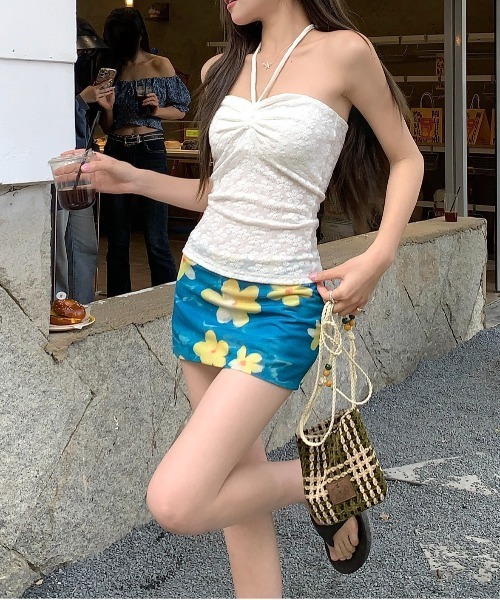 FREE STYLISTS 水着 Y2K リボンフラワーホルターネックビキニ