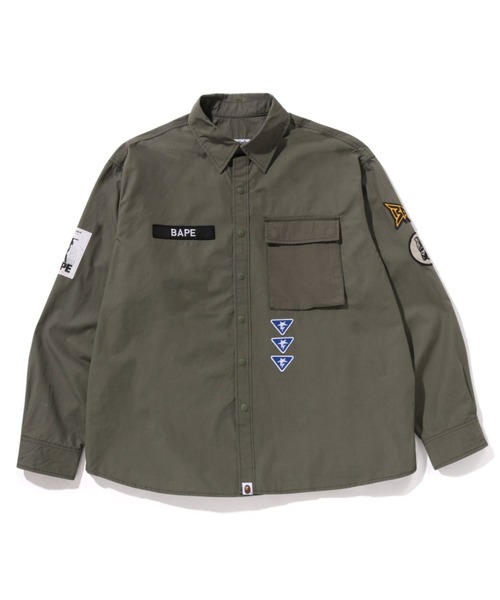 A BATHING APE シャツ LOGO MILITARY LS SHIRT メンズ