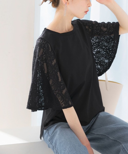 tシャツ 「WEB限定」ペイズリーレースフレアスリーブプルオーバー レディース tシャツ 「WEB限定」ペイズリーレースフレアスリーブプル