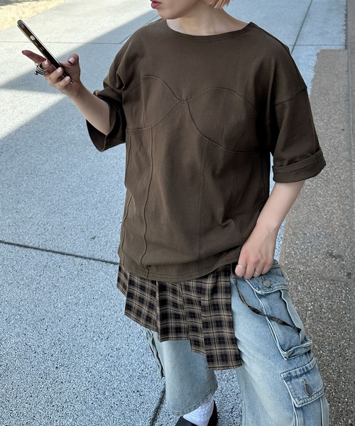 momo様　AVIE アビィ Tシャツ 切り替え シルバー レディース Tops | AVIE