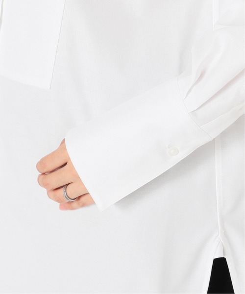 VERMEIL par iena 長袖シャツ ノーカラー 総柄 ホワイト VERMEIL par iena（ヴェルメイユパーイエナ） 長袖ブラウス - ホワイト