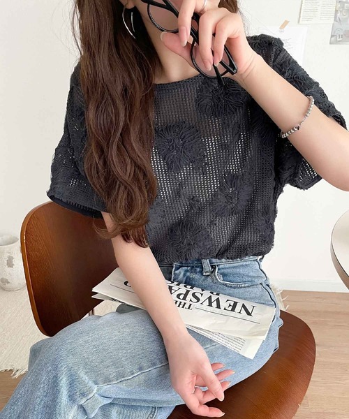 「classicalelf」 半袖カットソー LARGE チャコール レディース