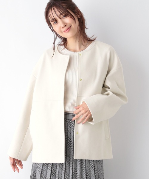 「GLOBAL WORK」 ノーカラーコート LARGE アイボリー レディース_画像7