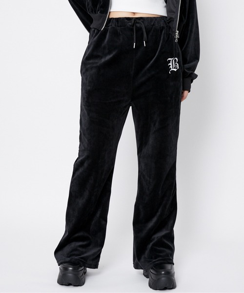 パンツ 「ベロア×フレアシルエット」レディース ロゴ刺繍パンツ