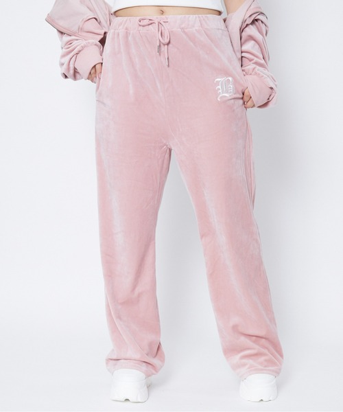 パンツ 「ベロア×フレアシルエット」レディース ロゴ刺繍パンツ