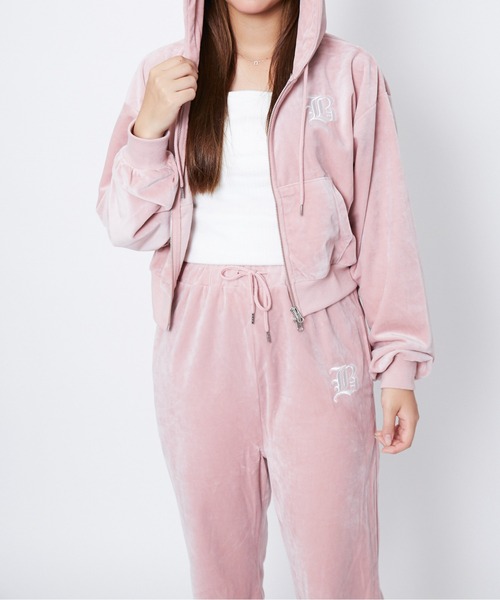 パンツ 「ベロア×フレアシルエット」レディース ロゴ刺繍パンツ