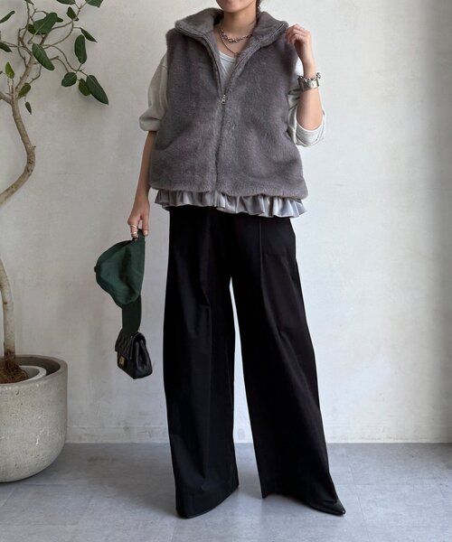 美品 シェアードミンク レオパード柄 ベスト ジレ レディース リアルファー MGSABLE リアルファー ベスト レディース ノーカラー 衿付き ジレ