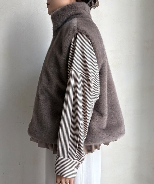 美品 シェアードミンク レオパード柄 ベスト ジレ レディース リアルファー MGSABLE リアルファー ベスト レディース ノーカラー 衿付き ジレ