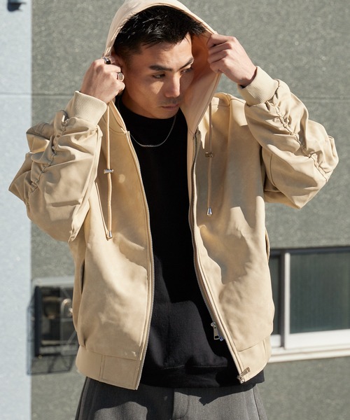 Theater code ma1 ma-1 Layered-Style Hooded Leather Jacket