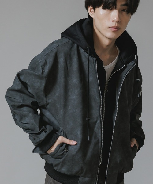 Theater code ma1 ma-1 Layered-Style Hooded Leather Jacket