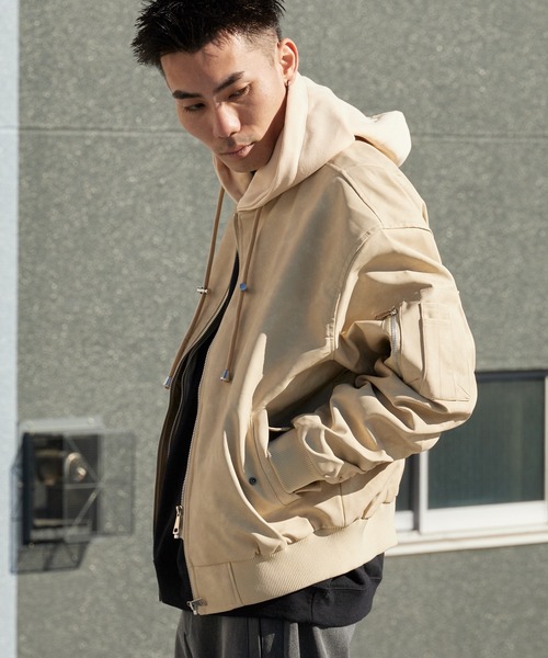 Theory ベージュ　フード付きレザーブルゾン　ラムレザー Theater code ma1 ma-1 Layered-Style Hooded Leather Jacket