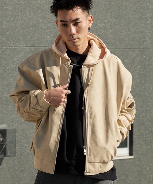 Theater code ma1 ma-1 Layered-Style Hooded Leather Jacket