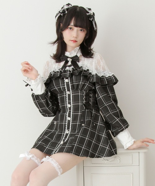 DearMyLove セットアップ レース切替ハイネックリボンセットアップ