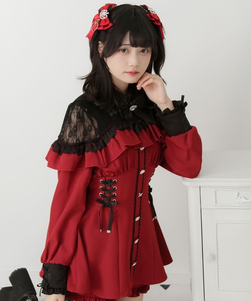 DearMyLove セットアップ レース切替ハイネックリボンセットアップ