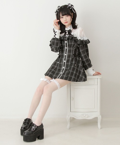 DearMyLove セットアップ レース切替ハイネックリボンセットアップ