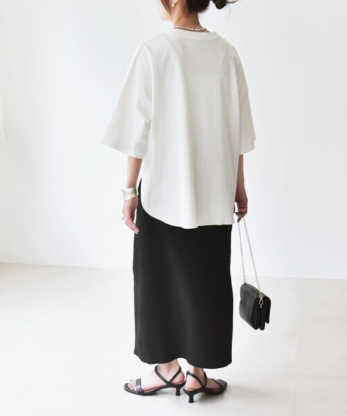 「quaranciel」 半袖Tシャツ ONE SIZE チャコールグレー レディース_画像4