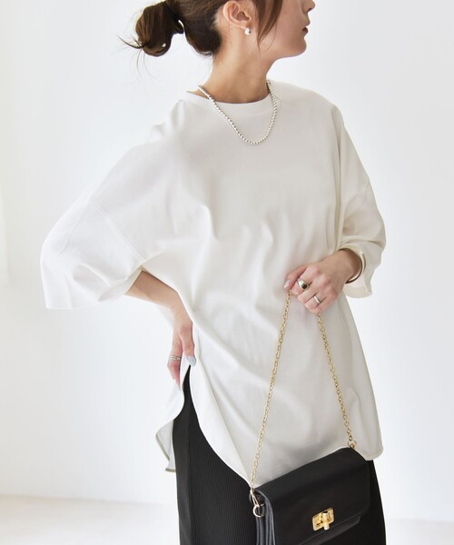 「quaranciel」 半袖Tシャツ ONE SIZE チャコールグレー レディース_画像5