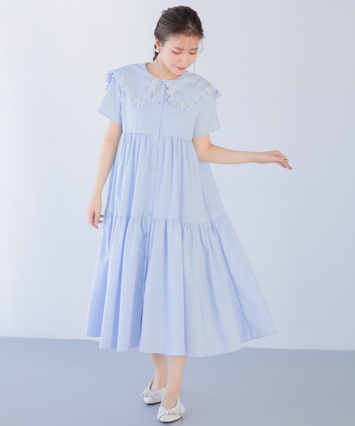 「Fit more」 半袖ワンピース LONG ホワイト レディース_画像6