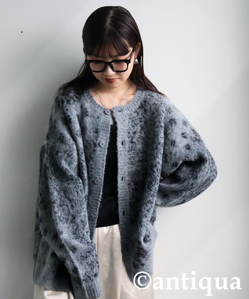 グレー ペイズリー柄 カーディガン antiqua（アンティカ） ニット セーター ペイズリー柄 カーディガン