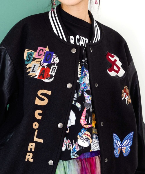 ＊スカラー　153686：メルトン×合皮 異素材切替スタジャン 153686：メルトン×合皮 異素材切替スタジャンの通販-ScoLar