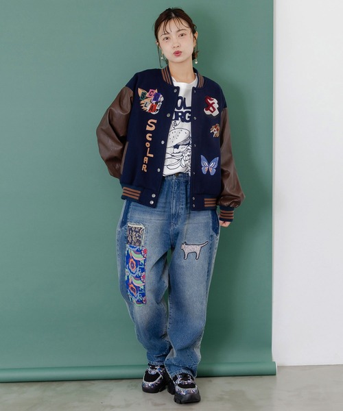 ScoLar スタジャン 153686：メルトン×合皮 異素材切替スタジャン