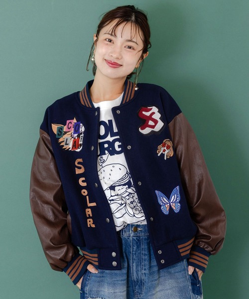 ScoLar（スカラー） スタジャン 153686：メルトン×合皮 異素材切替