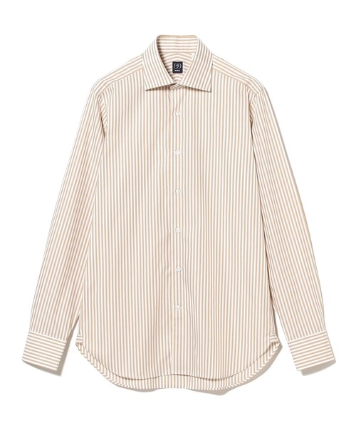 BEAMS F（ビームスF） シャツ コットン ベージュストライプ ワイド