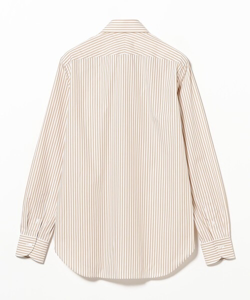 BEAMS F（ビームスF） シャツ コットン ベージュストライプ ワイド